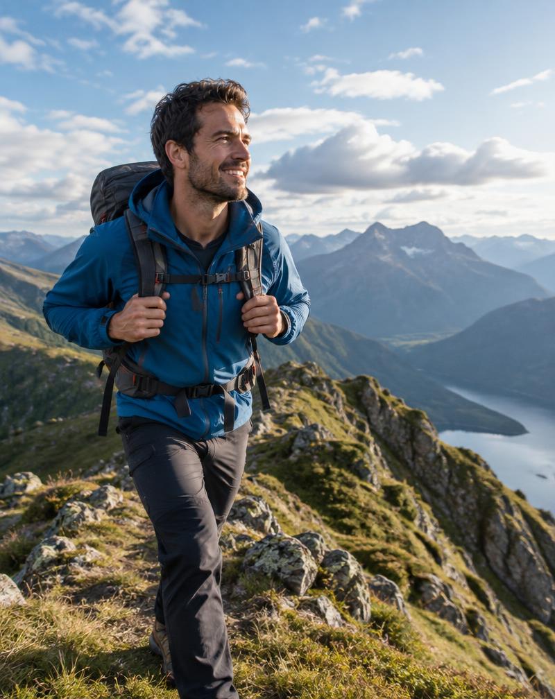 Man hiking on a mountain ridge